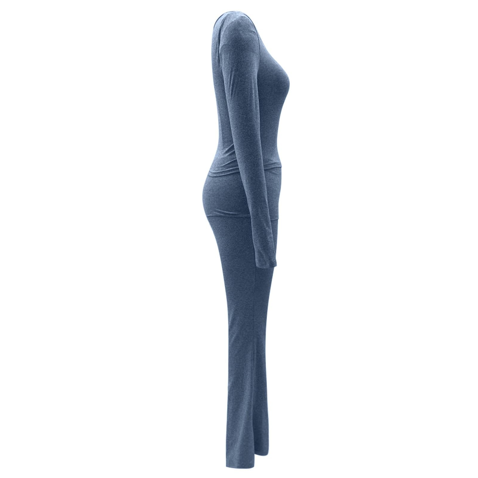 thumbnail image 5 of Conjunto de entrenamiento de 2 piezas para mujer: top corto de manga larga y pantalones de yoga con vuelta, conjunto de fitness a juego, 5 of 5